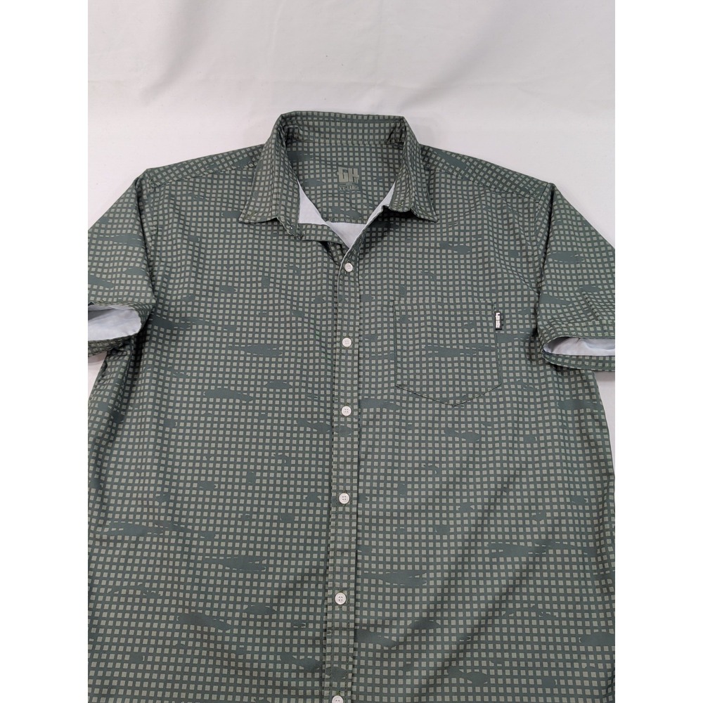 Greater Half Button Up Green Grid Camo Short Sleeve Shirt Sz. XXL